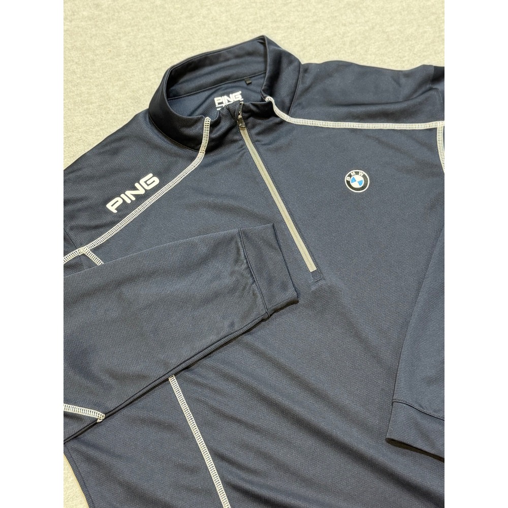 PING Performance BMW 1/4 Zip Pullover Mens XXL Navy Blue Golf Sport Long Sleeve